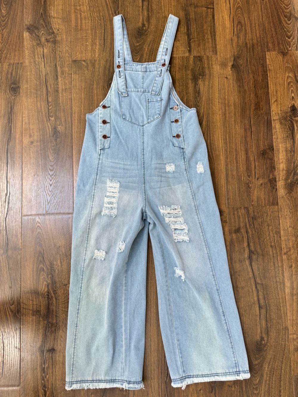 Light Wash Distressed Denim Overalls